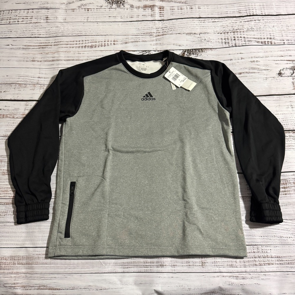 New Adidas Gray Black‎ Team Crew Neck Sweater Primegreen Men's Size Large